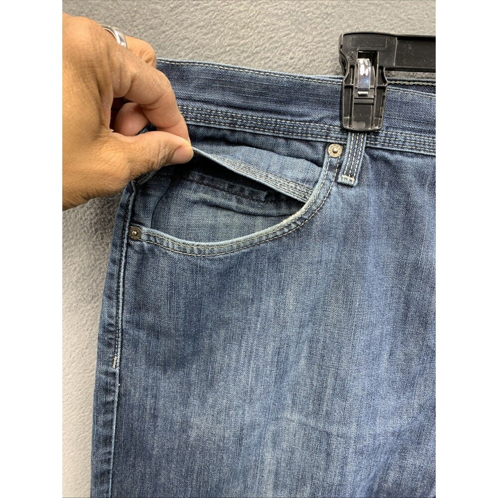 Levi's 514 Denim Jeans Blue Distressed Slim Straight Zip Pockets Size 42X32 Vtg - Picture 6 of 16
